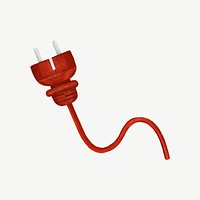 Red plug cord collage element psd