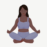 Meditating black woman, wellness character illustration psd