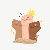 Raised fists, symbolic hand gesture remix psd