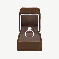 Wedding diamond ring, brown velvet box illustration psd