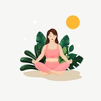 Meditating woman, wellness character illustration psd