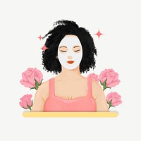 Woman masking face, skincare routine illustration psd