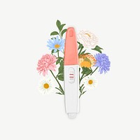 Positive pregnancy test, women's health, floral remix psd