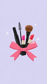 Makeup aesthetic phone wallpaper, cosmetics illustration