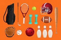Sport equipment collage element set psd