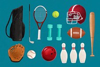 Sport equipment collage element set psd