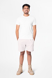 T-shirt mockup psd with shorts men’s basic wear full body