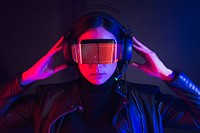 Woman with smart glasses mockup psd gaming technology