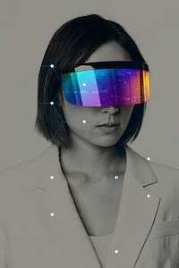 Woman wearing smart glasses mockup psd futuristic technology