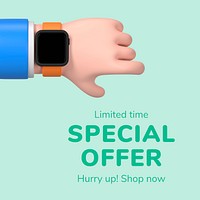 3D special offer template, shopping ad vector