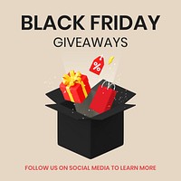 3D giveaways Facebook ad template, Black Friday design psd