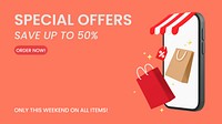 Special offer blog banner template, 3D business campaign vector