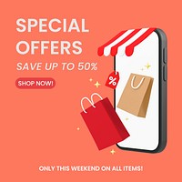 3D sale Instagram ad template, online shopping vector