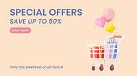 Special offer blog banner template, 3D ecommerce, beige design vector