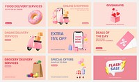 Special offer blog banner templates, pastel ecommerce design psd set