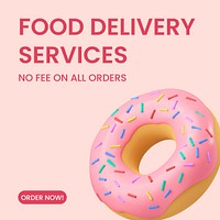 Food delivery Instagram ad template, marketing, pink design vector