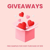 3D giveaway Instagram post template, increase reach vector