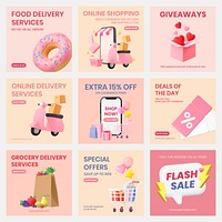 3D sale Instagram ad templates, pastel small business design psd set