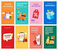 Online shopping Facebook story templates, small business design vector set