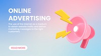 Online advertising blog banner template, 3D megaphone illustration vector
