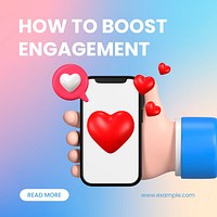 Boost engagement Instagram post template, editable 3D design vector