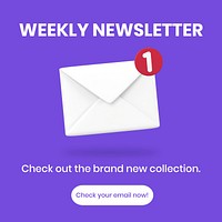 Weekly newsletter Instagram post template, editable 3D design psd