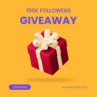 Giveaway social media post template, editable 3D design vector