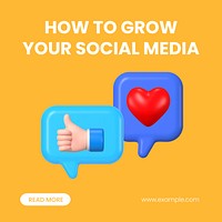 Growth social media post template, editable 3D design vector