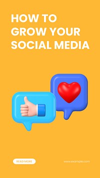 Grow social media story template, 3d design vector