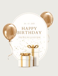 Gold birthday flyer template, 3D rendering aesthetic vector