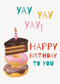 Birthday cake poster template, cute greeting card vector