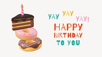 Birthday cake YouTube thumbnail template, cute greeting card vector