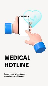 Medical hotline Facebook story template, editable text vector