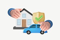 House  & car insurance, 3D remix psd