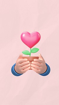 Valentine's heart plant iPhone wallpaper, 3D love remix