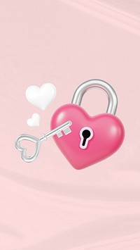 Valentine's heart padlock iPhone wallpaper, 3D love remix