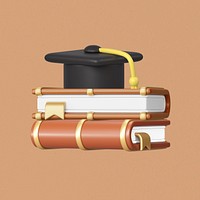 Graduation cap, book stack, 3D education remix