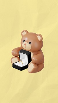 Teddy bear engagement ring iPhone wallpaper, 3D wedding remix