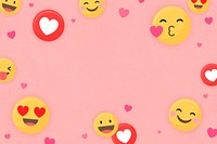 Heart emoticon frame background, pink, paper textured design