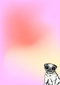 Pug dog  border background, pink gradient design