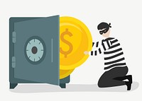 Bank robbery illustration, cute design psd