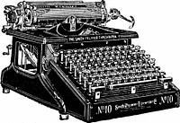 Drawing of the Smith Premier typewriter, originally invented by Alexander Brown at the L. C. Smith Gun Co. around 1889, which became the Smith Premier Typewriter Co., Syracuse, NY, USA. This model, the No. 10 launched in 1908, was the last of the Smith 'full keyboard' typewriters, with a separate key for upper and lowercase letters, and the only frontstrike full keyboard typewriter. A unique feature was a circular internal brush that could be turned with a separate crank, to clean the typefaces. For more information, see Smith Premier 10, The Virtual Typewriter Museum
