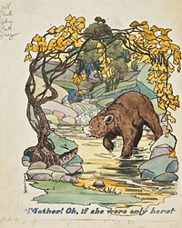 Sarah Noble Ives, "Mother! Oh, if she were only here" from The Story of Teddy the Bear. Watercolor, pen and ink, graphite, with paste-over, ca. 1907.