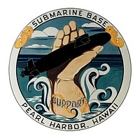 Insignia of the U.S. Navy Submarine Base, Pearl Harbor, Hawaii (USA), adopted in 1969. Its design symbolizes the base's mission of support for the submarine force.