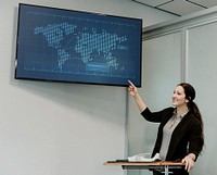 Lecturer using a TV screen in the classroom