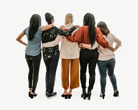 Group of happy women, rear view isolated graphic psd