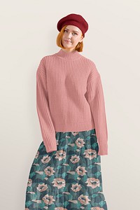 Autumn sweater mockup, women's fall fashion design psd