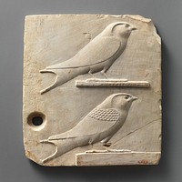 Relief plaque with two swallows, opposite side two quail chicks