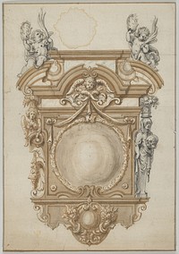 Design for an Epitaph with a Variant, flanked by Terms and surmounted by statues of Cherubs