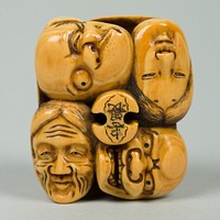 Netsuke of Group of Noh Masks